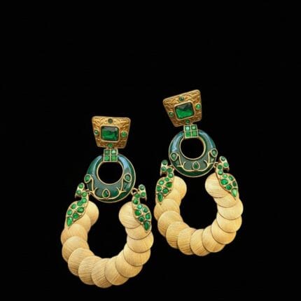 Amber color Gold Coin Design Rajwadi Chandbali Earrings