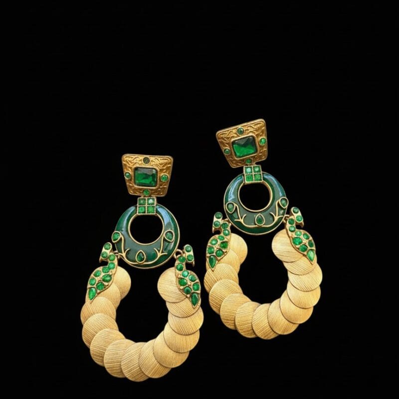 Amber color Gold Coin Design Rajwadi Chandbali Earrings
