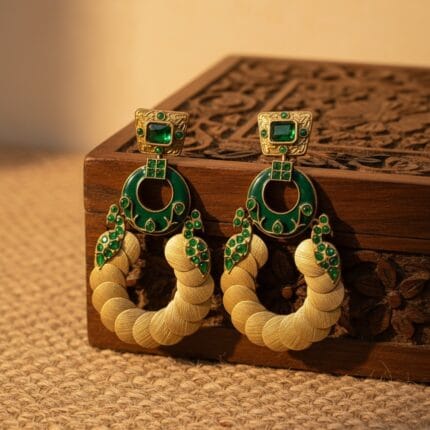 Rajwadi Chandbali Amber Green Gold Coin Earrings