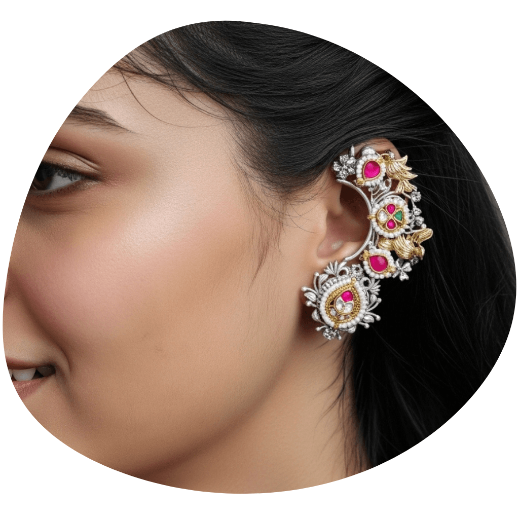 Model wearing Kundan Earcuffs Earrings