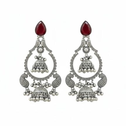 Traditional Oxidized Multi Jhumka Earrings on white background