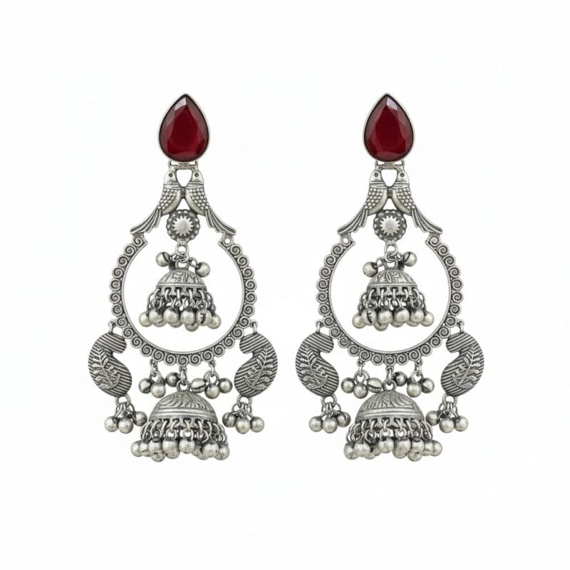 Traditional Oxidized Multi Jhumka Earrings on white background
