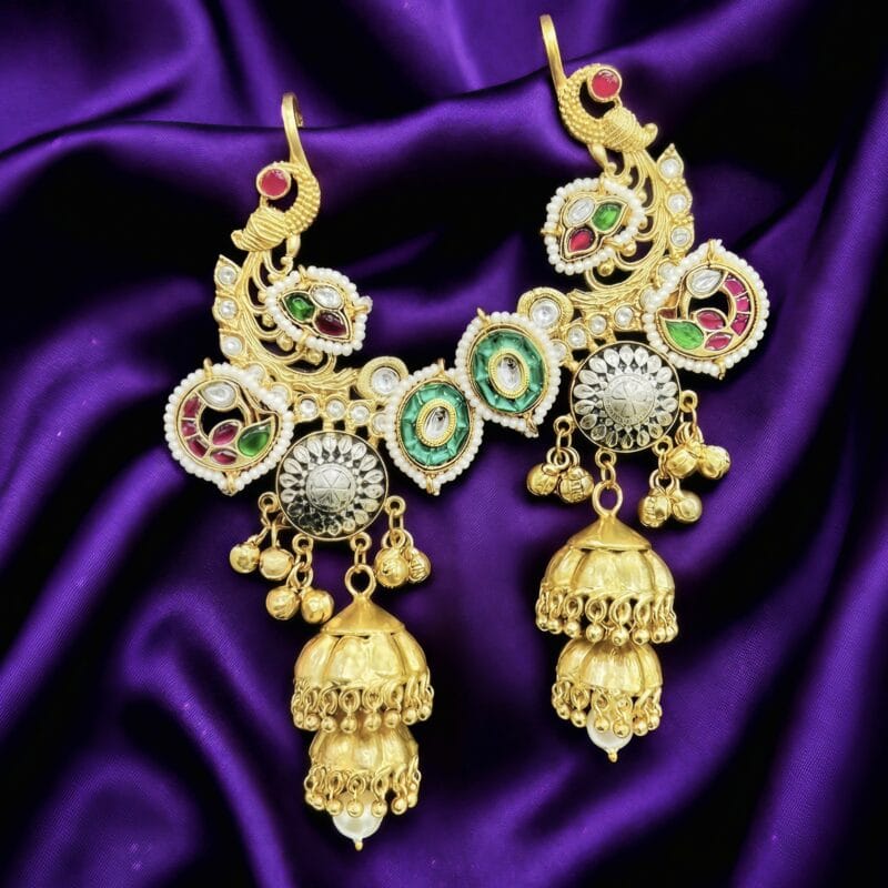 Peacock shaped Jhumka Earcuffs Gold Finish