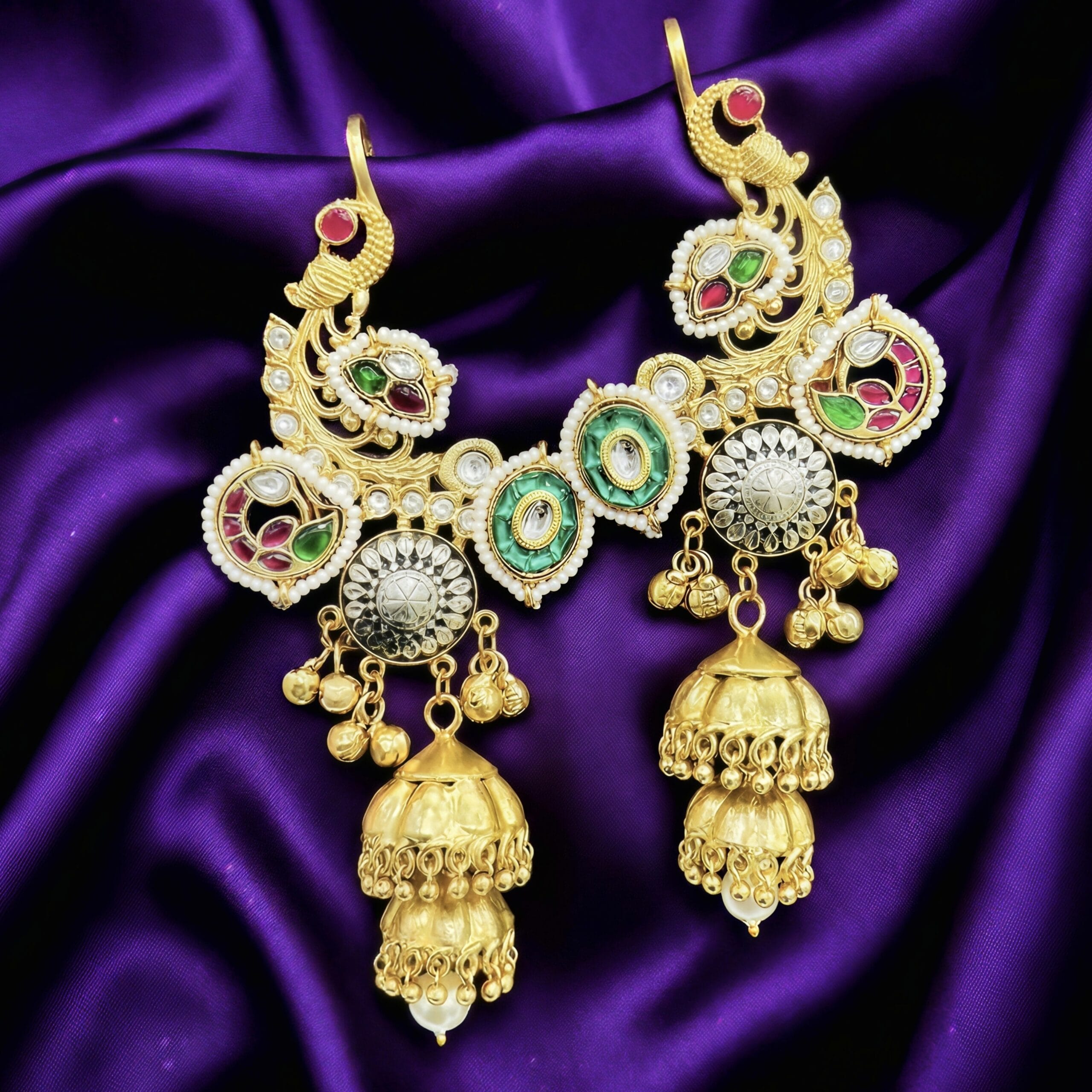 Peacock shaped Jhumka Earcuffs Gold Finish Peacock shaped Jhumka Earcuffs Gold Finish