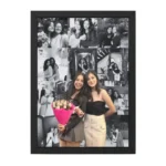 11 black and white photos with a splash of pink on a flower bouquet, a stunning friendship collage wall frame.