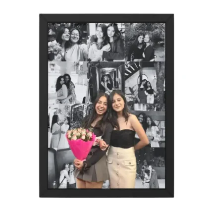 11 black and white photos with a splash of pink on a flower bouquet, a stunning friendship collage wall frame.