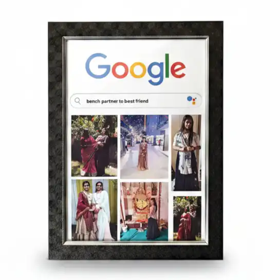 google-search-style-custom-friendship-frame-gif35 Creative personalized friendship photo frame like a Google search page with the search term "bench partner to best friend" over a 6 pictures collage.