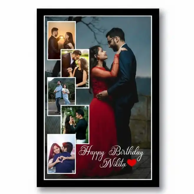happy-birthday-custom-name-photo-frame-gif33 A personalized birthday photo frame with one big couple photo, five smaller photos and "Happy Birthday (Name)" in a beautiful cursive font.