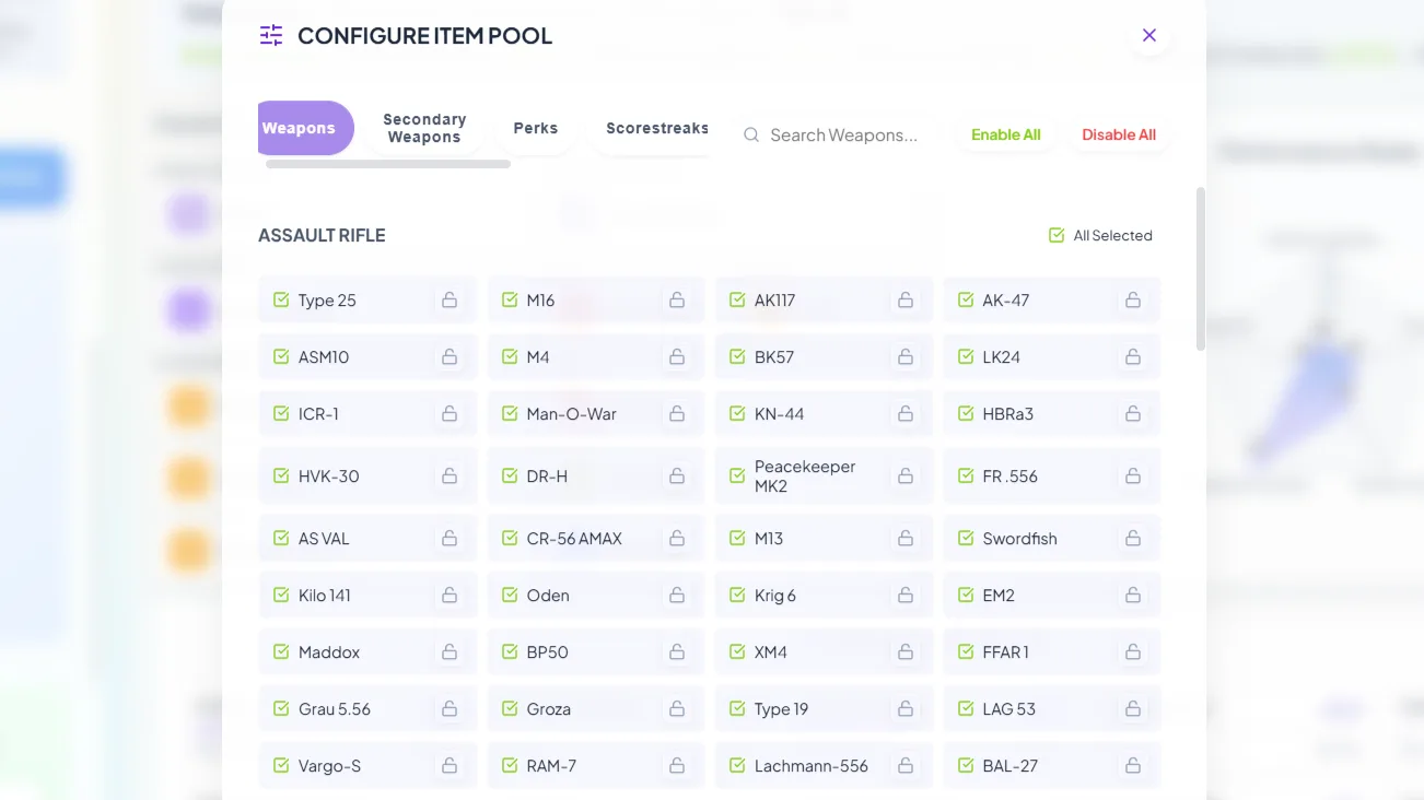 Configure Item Pool